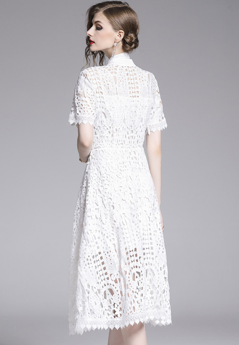 French Retro Cutout Water Soluble One-Piece Dress Evening Dress A22021603W