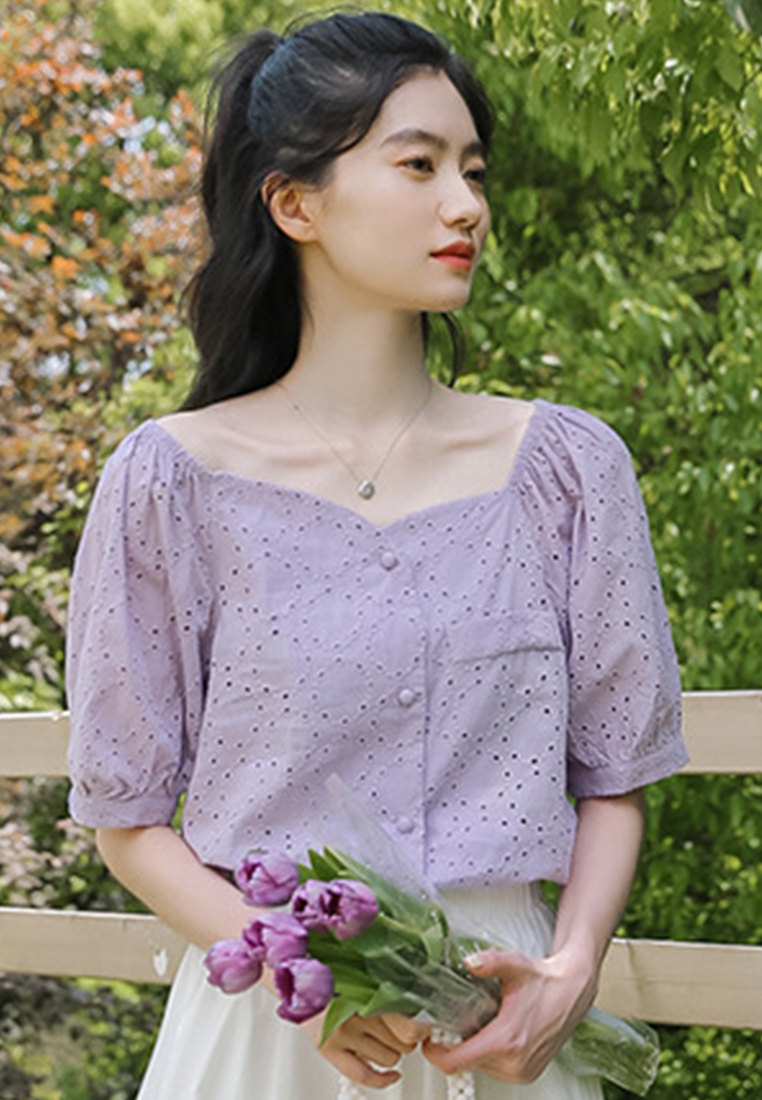 --Weet Girly Off-The-Shoulder Puff Sleeve Top A22022503PU