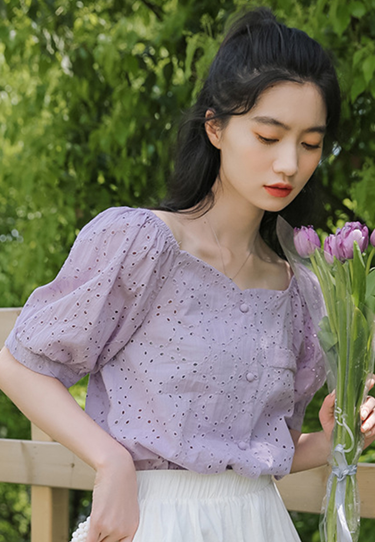 --Weet Girly Off-The-Shoulder Puff Sleeve Top A22022503PU