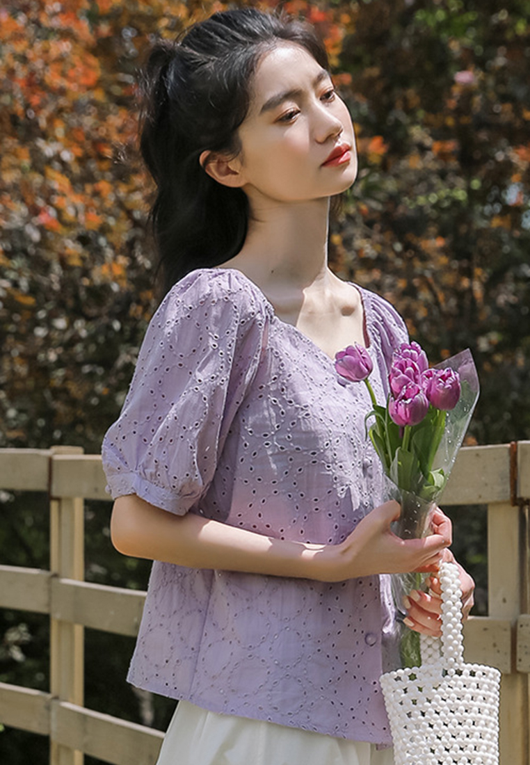 --Weet Girly Off-The-Shoulder Puff Sleeve Top A22022503PU