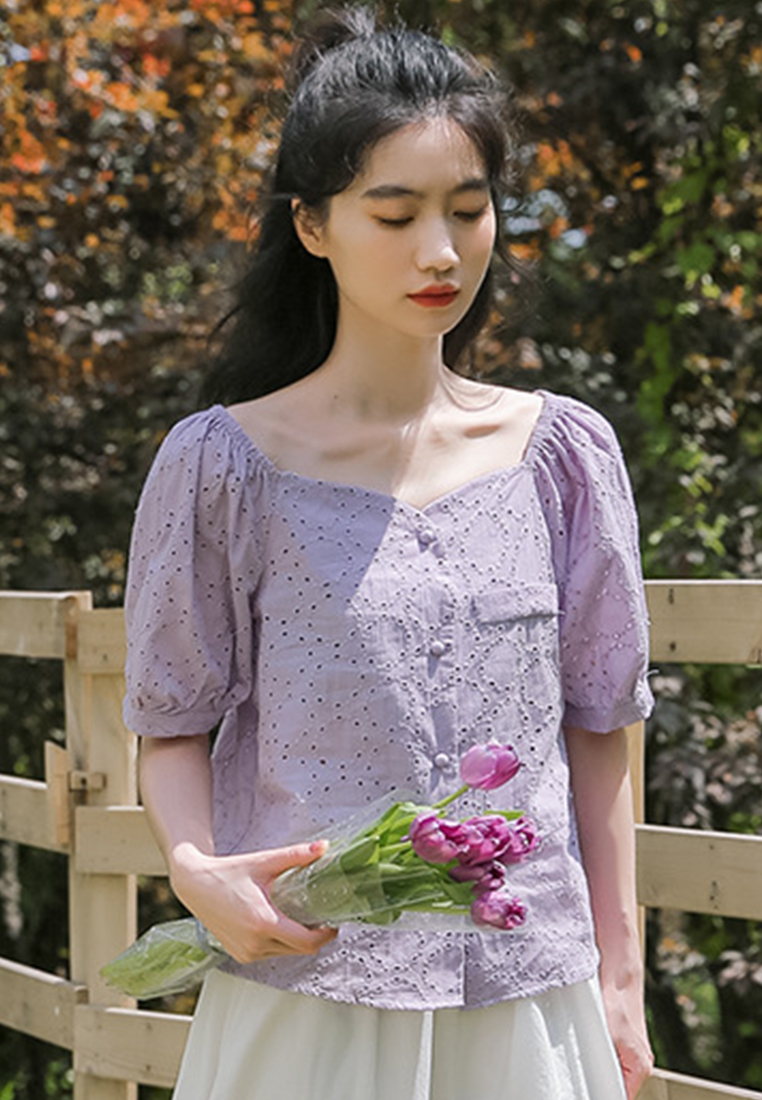 --Weet Girly Off-The-Shoulder Puff Sleeve Top A22022503PU