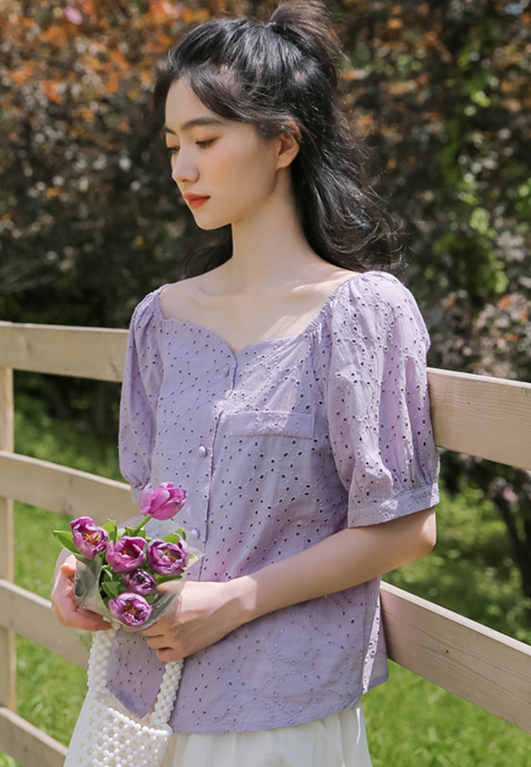 --Weet Girly Off-The-Shoulder Puff Sleeve Top A22022503PU