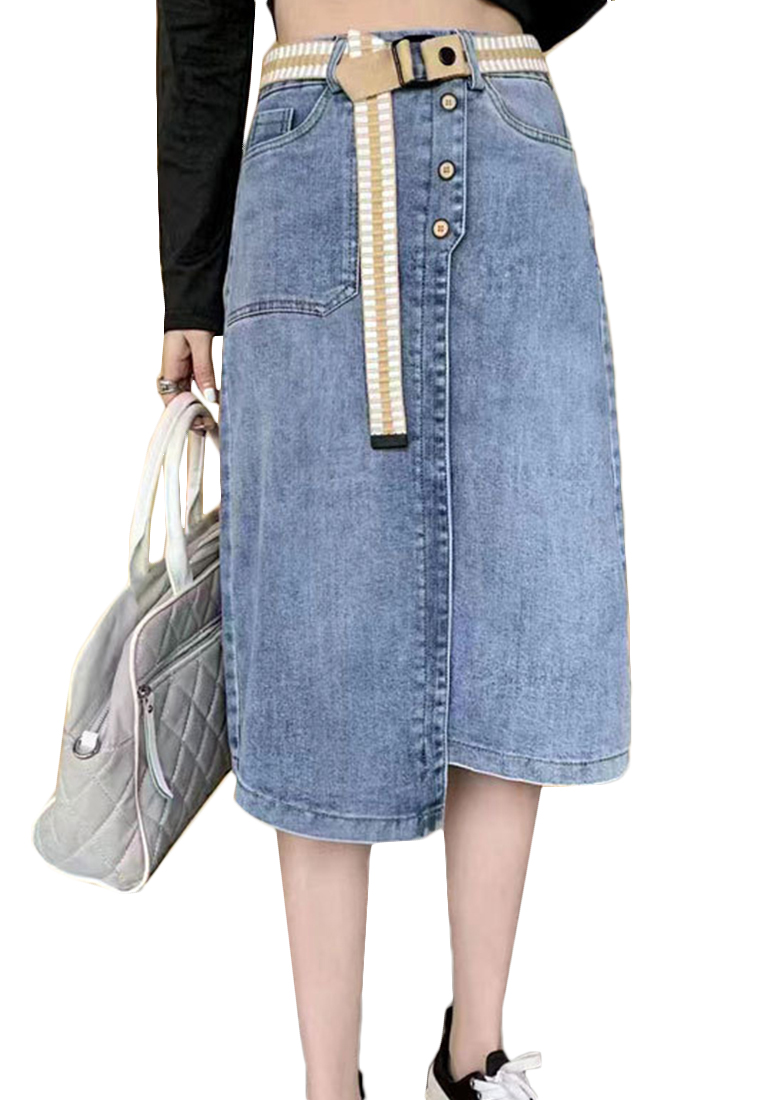 --Casual High Waist Split Denim Skirt A22062404-S