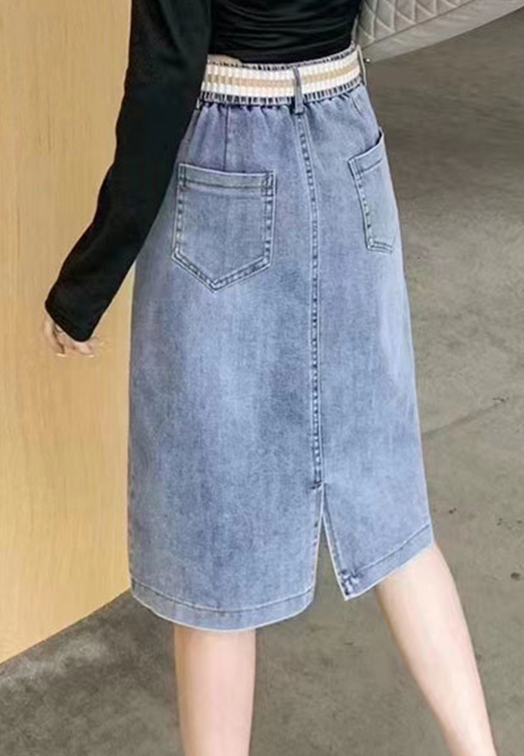 --Casual High Waist Split Denim Skirt A22062404-S