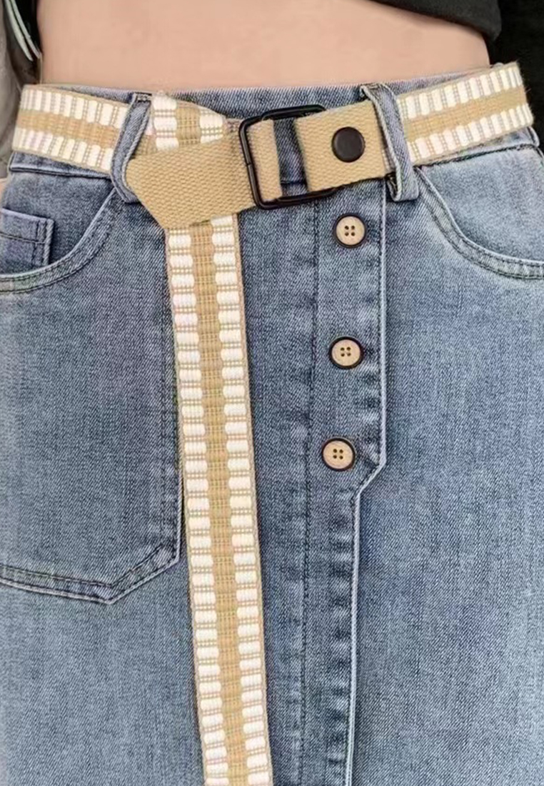 --Casual High Waist Split Denim Skirt A22062404-S