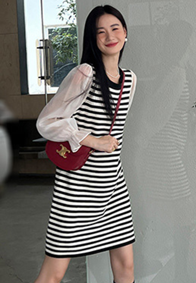 --Casual Striped Knit Loose One-Piece Dress A22090716-F