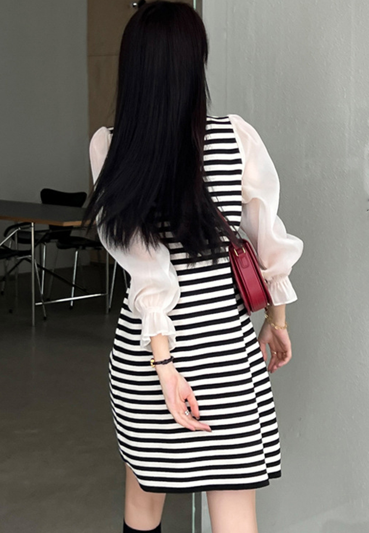 --Casual Striped Knit Loose One-Piece Dress A22090716-F