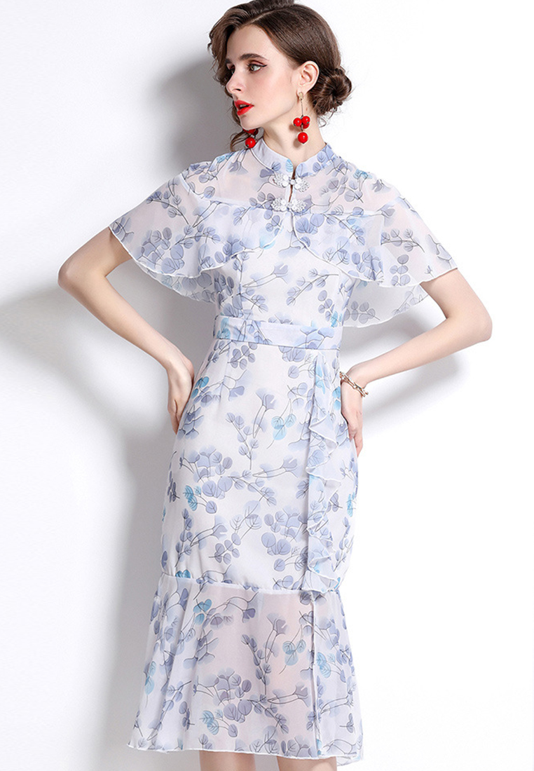 Chinese Cheongsam Style Exquisite Flower Lotus Collar One-piece Dress A22102506