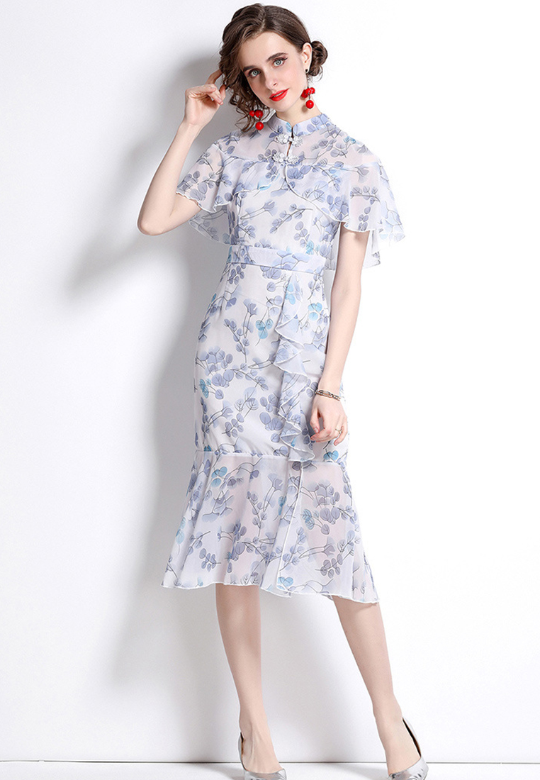 Chinese Cheongsam Style Exquisite Flower Lotus Collar One-piece Dress A22102506