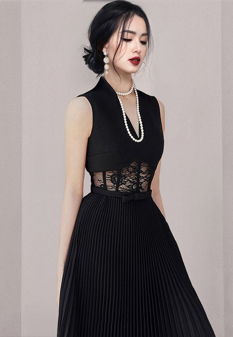 2024 S/S Fancy Sexy Lace stitching Pleated One-Piece Dress A23021426