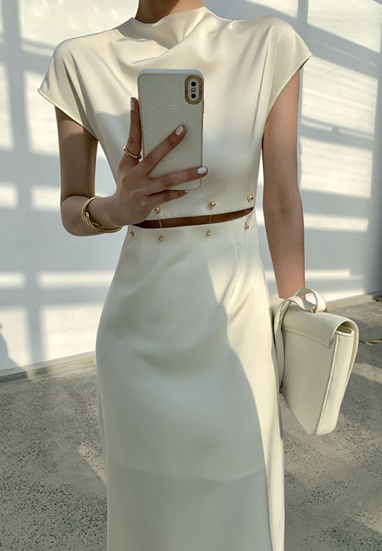 Sexy Sleeveless Detachable Beaded Open Waist One-Piece Dress A23021516