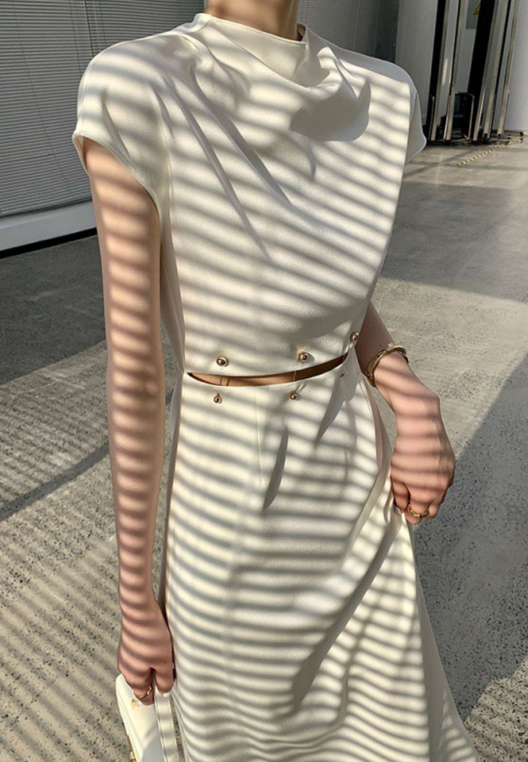 Sexy Sleeveless Detachable Beaded Open Waist One-Piece Dress A23021516