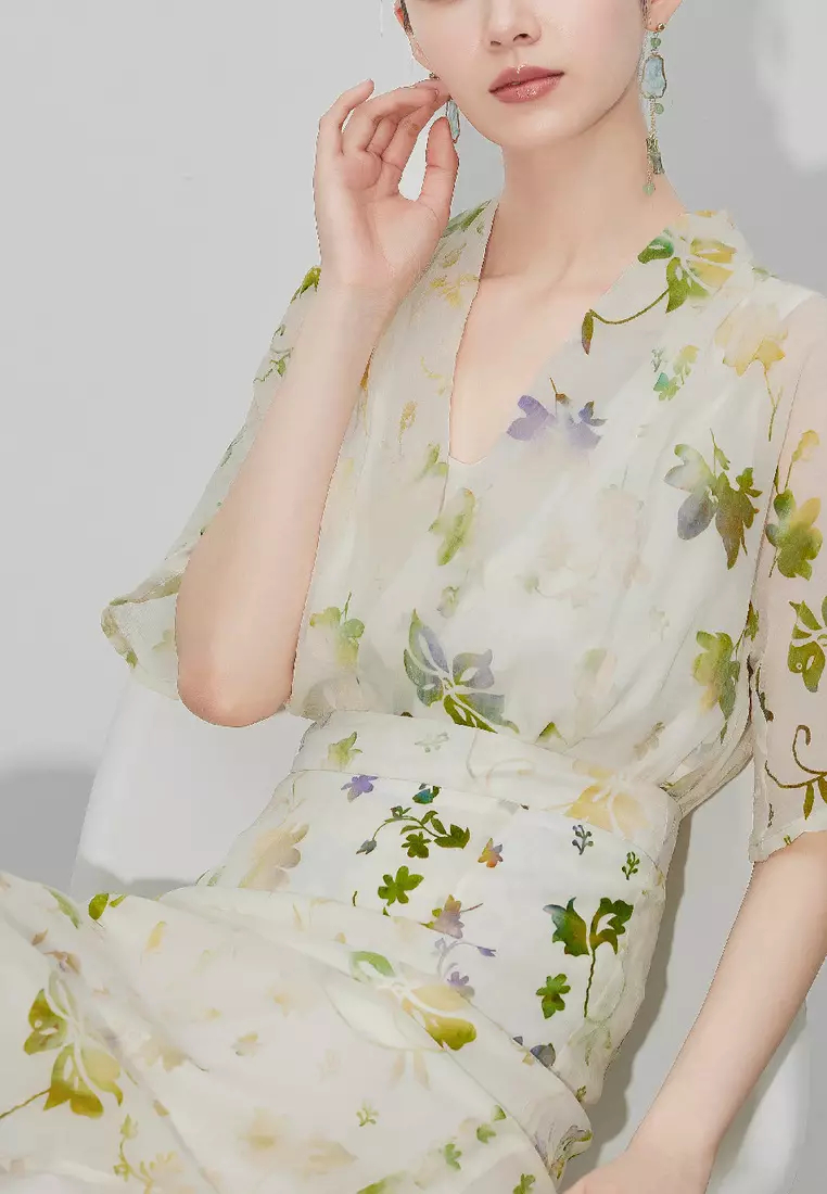 Boutique new retro leaf pattern suit dress K061704