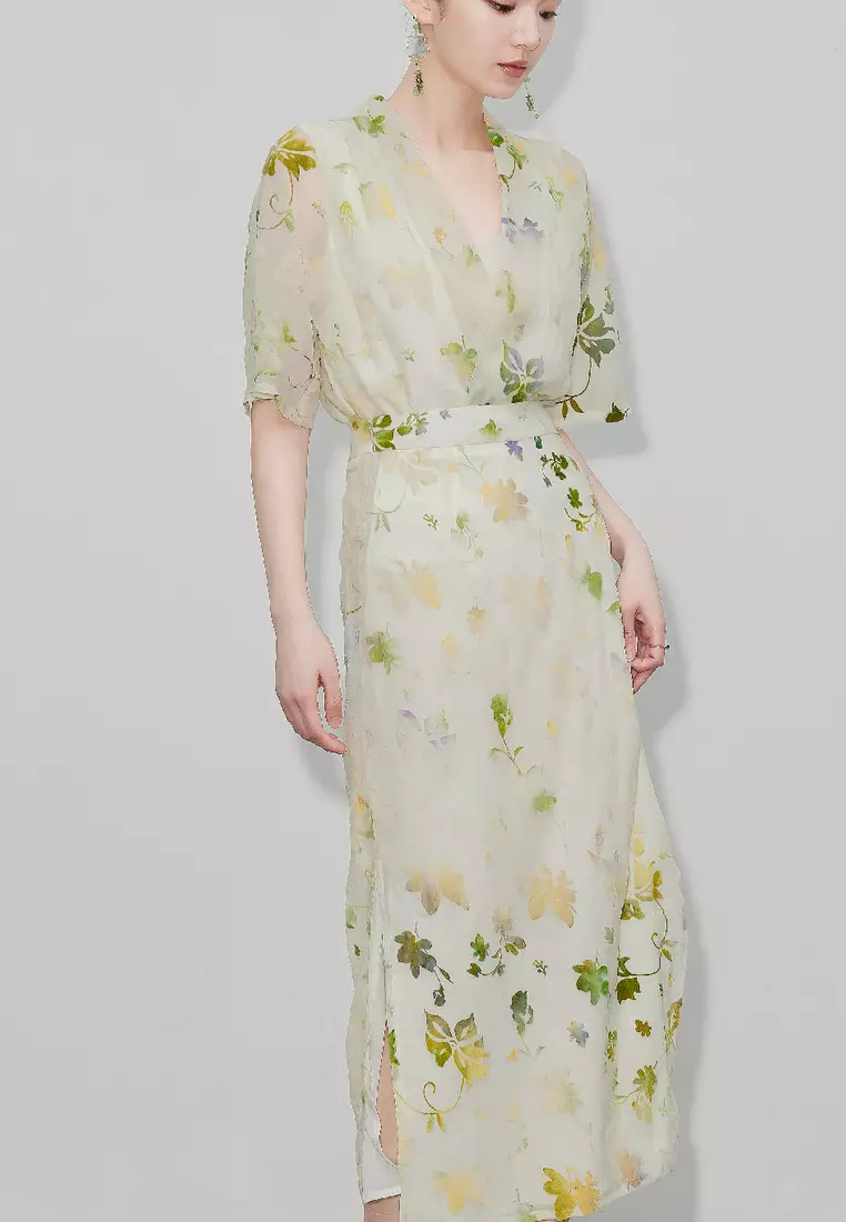 Boutique new retro leaf pattern suit dress K061704