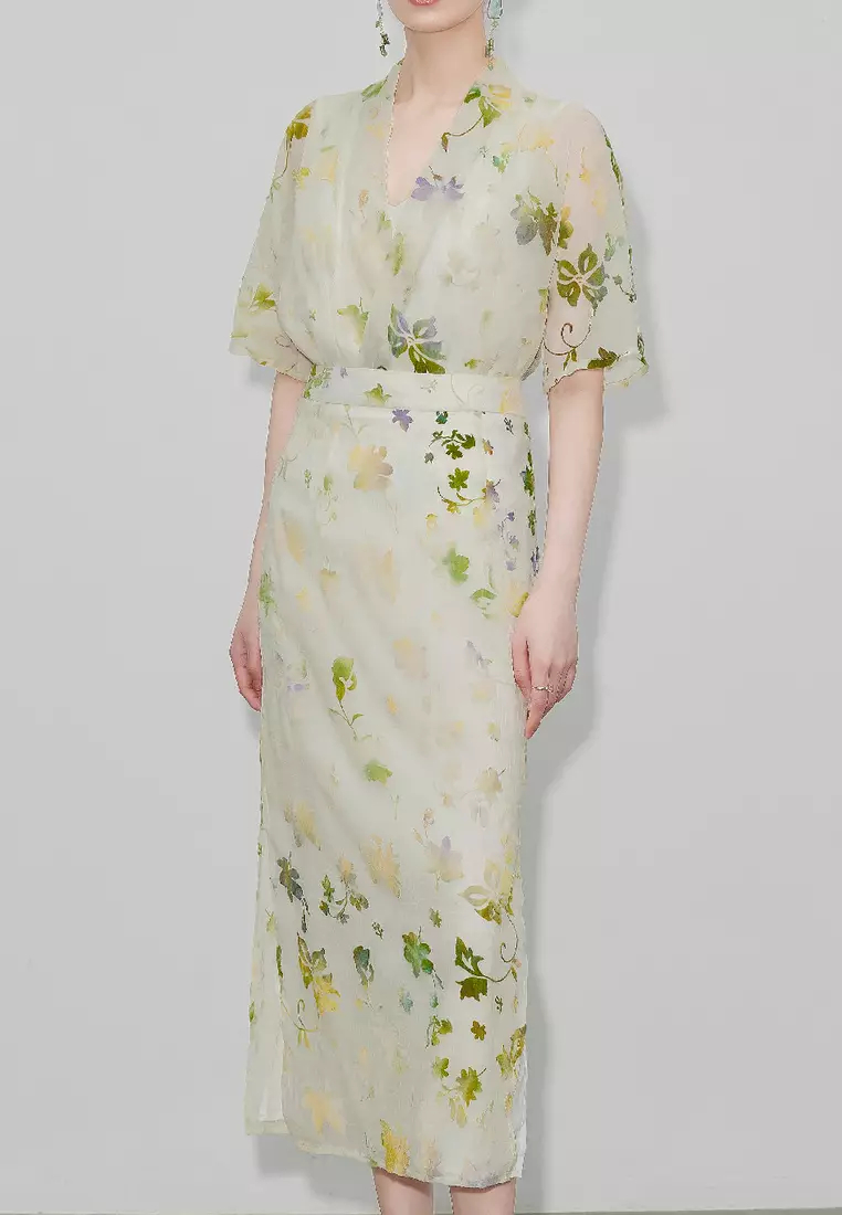 Boutique new retro leaf pattern suit dress K061704