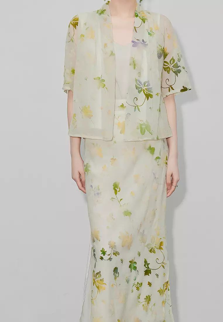 Boutique new retro leaf pattern suit dress K061704