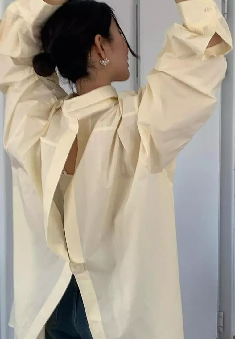  Brand new elegant back hollow long sleeve shirt top K092505-BE