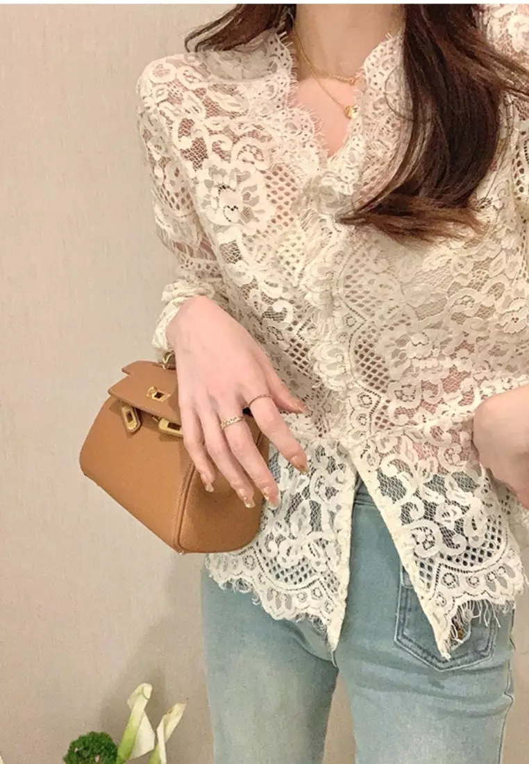 New elegant full lace long-sleeved shirt top K092401