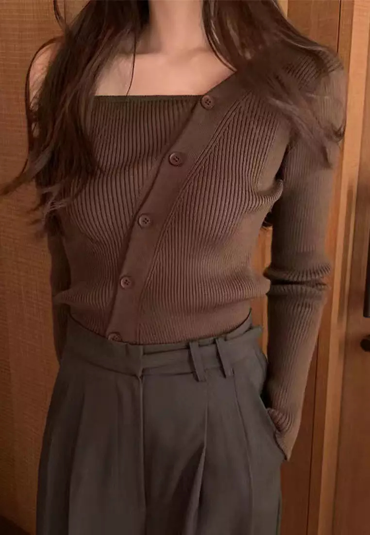 Brand new irregular off-shoulder knitted top K092705-BK