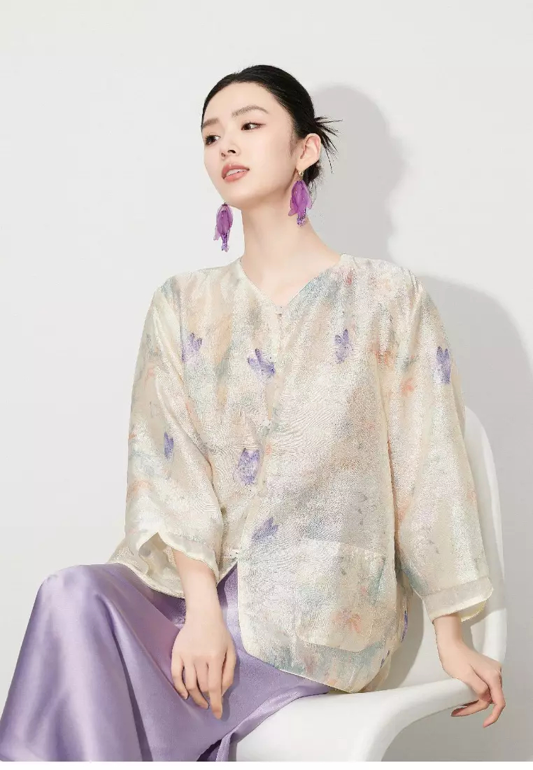 New retro butterfly pattern tulle shirt top K100904