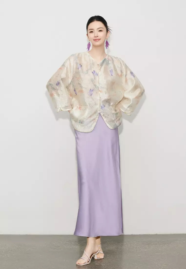 New retro butterfly pattern tulle shirt top K100904