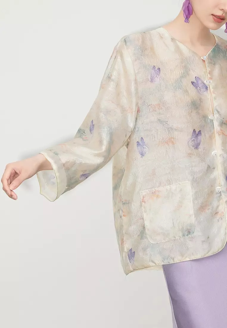 New retro butterfly pattern tulle shirt top K100904