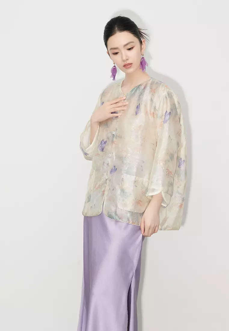 New retro butterfly pattern tulle shirt top K100904