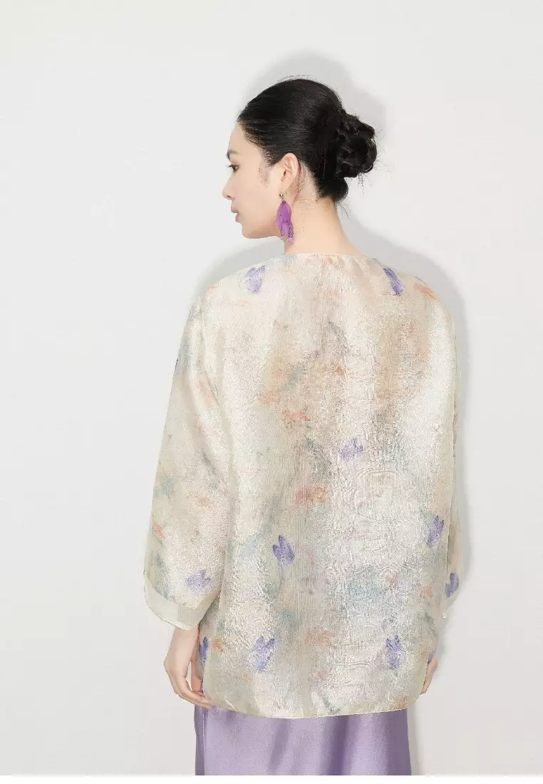 New retro butterfly pattern tulle shirt top K100904