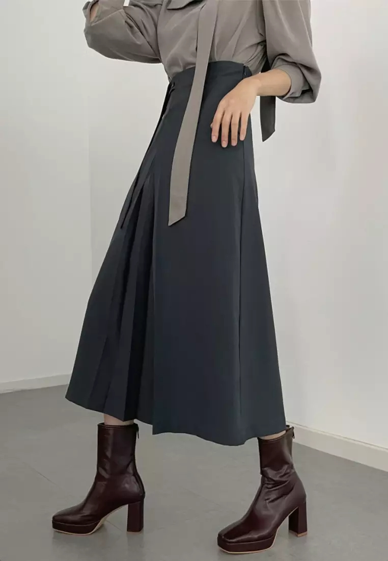 New slit pleated strappy skirt K092707BE