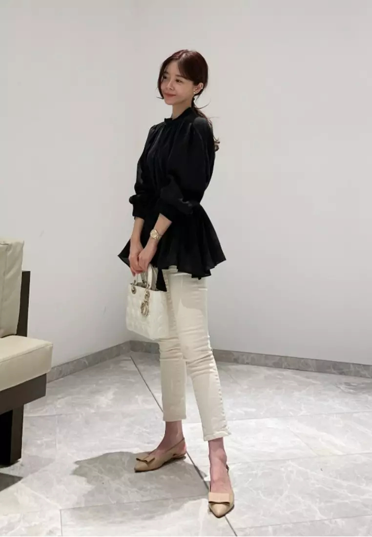 Brand new temperament lantern sleeve chiffon shirt top K092603-BK