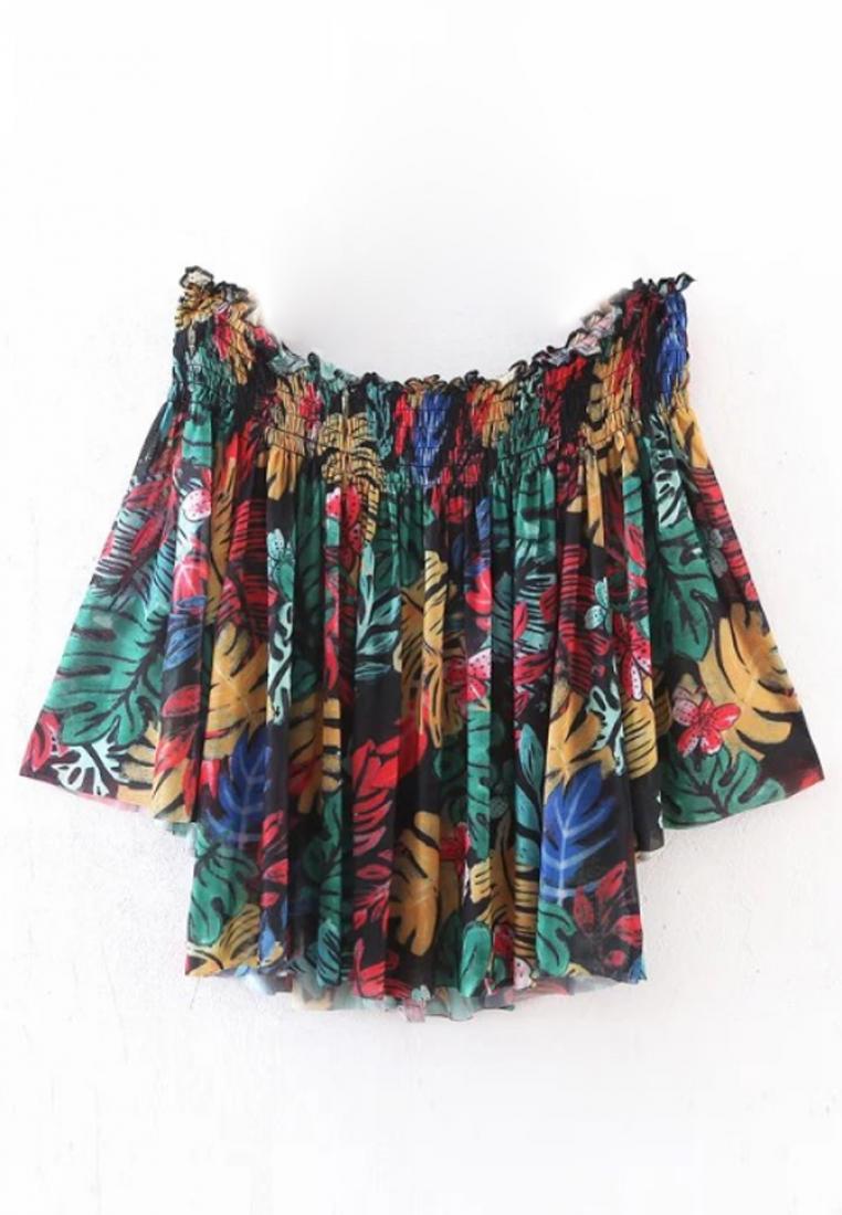 --Colourful Pattern Off-shoulder Polyester Top C041220