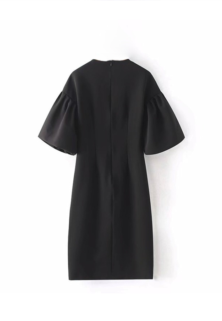 Spring-Summer Black Mid-Sleeves DressC060516