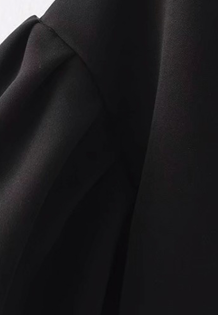 Spring-Summer Black Mid-Sleeves DressC060516