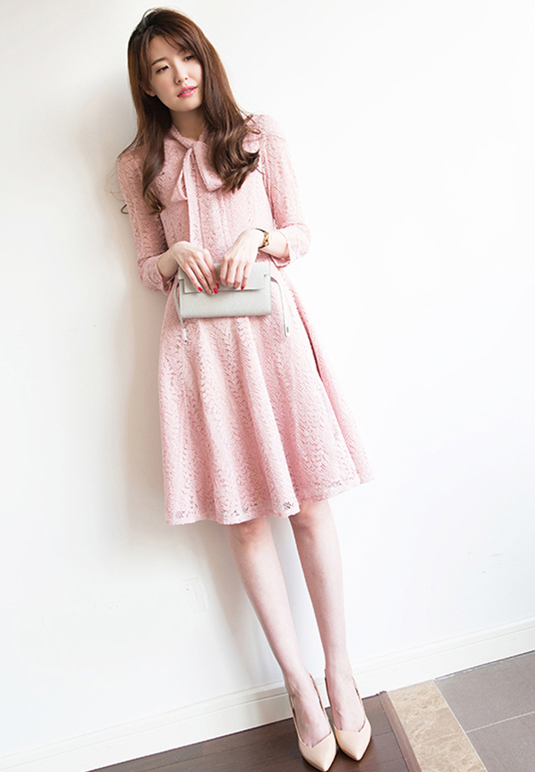 --Full Lace Pink One Piece Dress C20050837PI