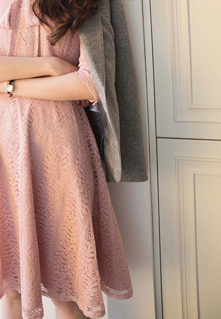 --Full Lace Pink One Piece Dress C20050837PI