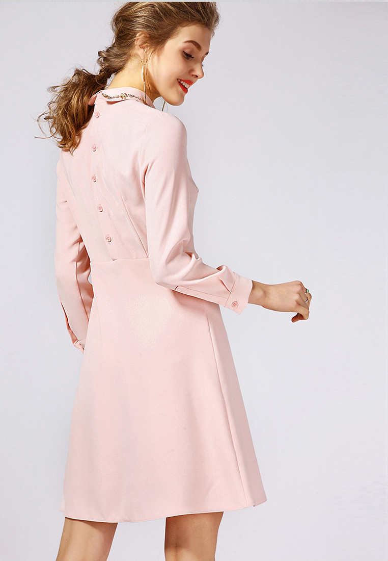 --Crystal Collar Pink One Piece Dress CA021615
