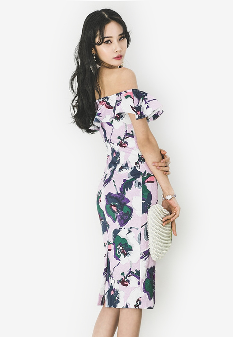 --Floral Off Shoulder One Piece Dress CA041801-0PU