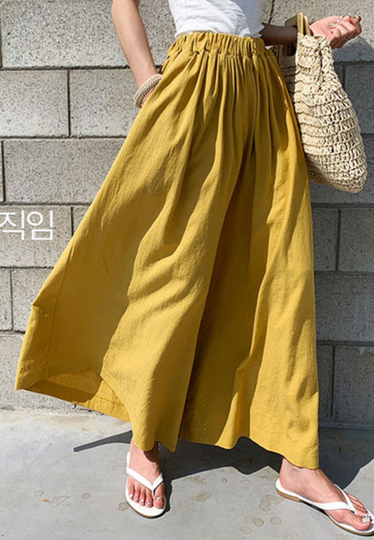 --Cotton Hemp Wide Leg Pants CA052004BK