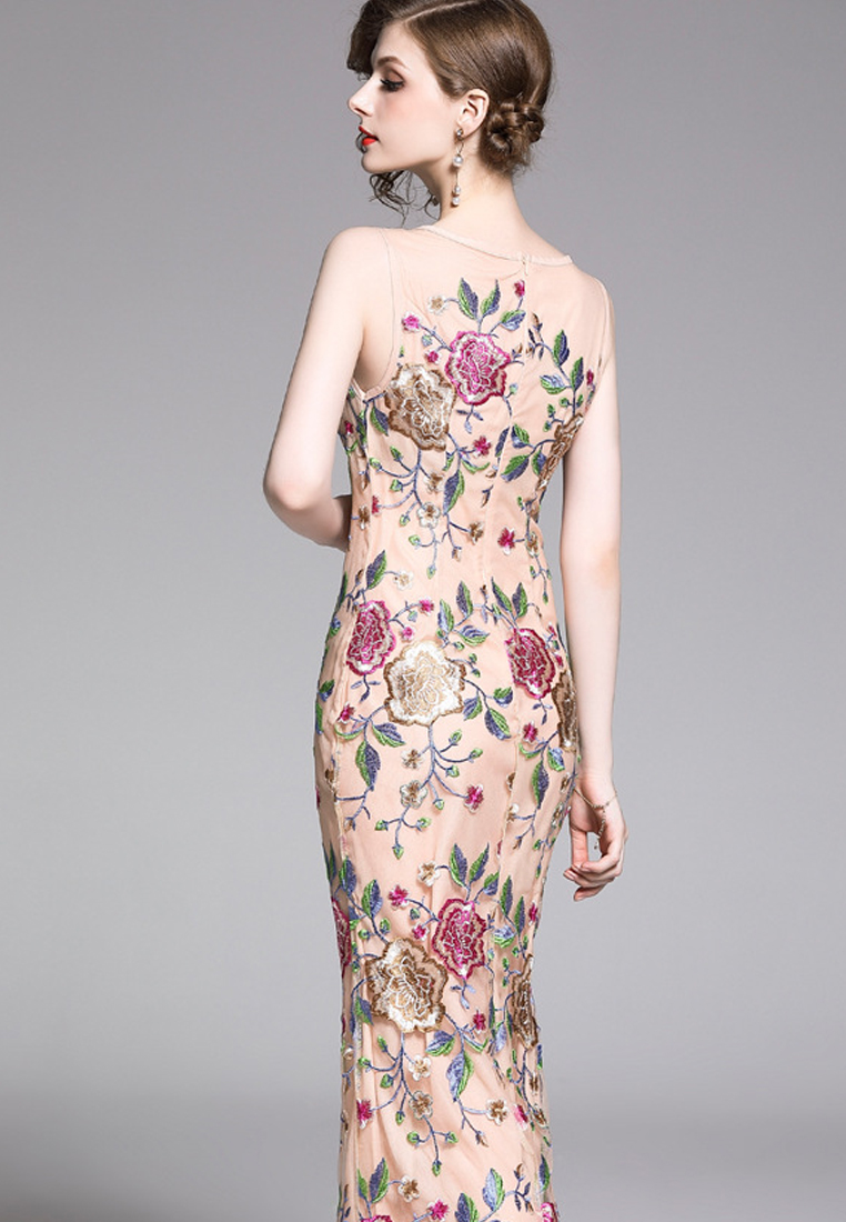 --Lace Sleeveless Floral Maxi One Piece Dress CA052724BE