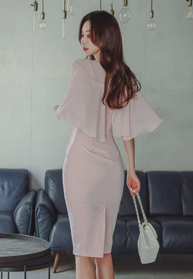 2023 New V-Neck Off-Shoulder Ruffled Hem Sexy Dress CA061349