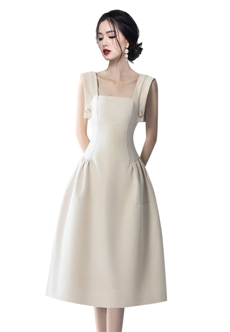 2023 Summer New Vintage Square Neck Sleeveless Elegant A-line Dress CA061366