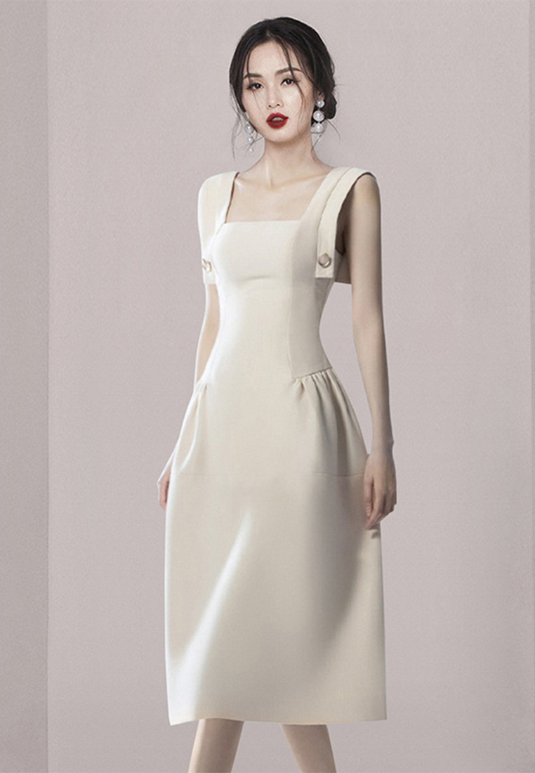 2023 Summer New Vintage Square Neck Sleeveless Elegant A-line Dress CA061366