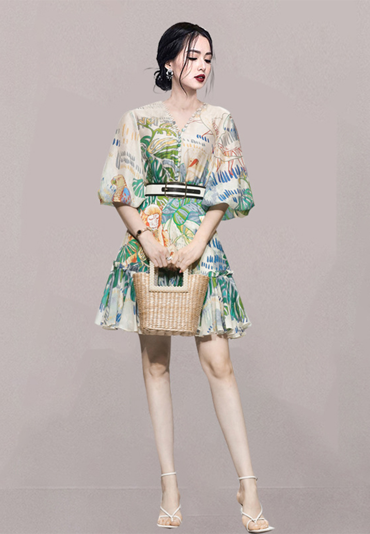 2023 New Summer Vintage Lantern Sleeve Dress with Elegant Temperament CA061377