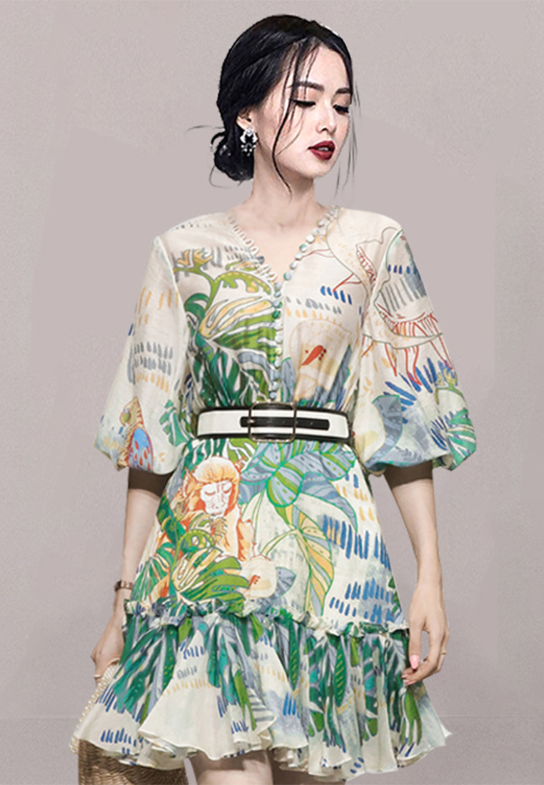 2023 New Summer Vintage Lantern Sleeve Dress with Elegant Temperament CA061377