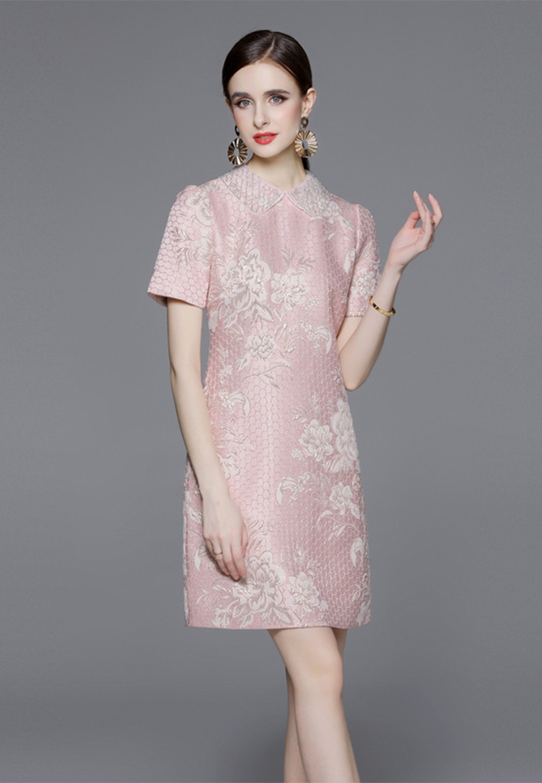 2023 New Summer Embossed Beaded Elegant Pink Dress CA061383