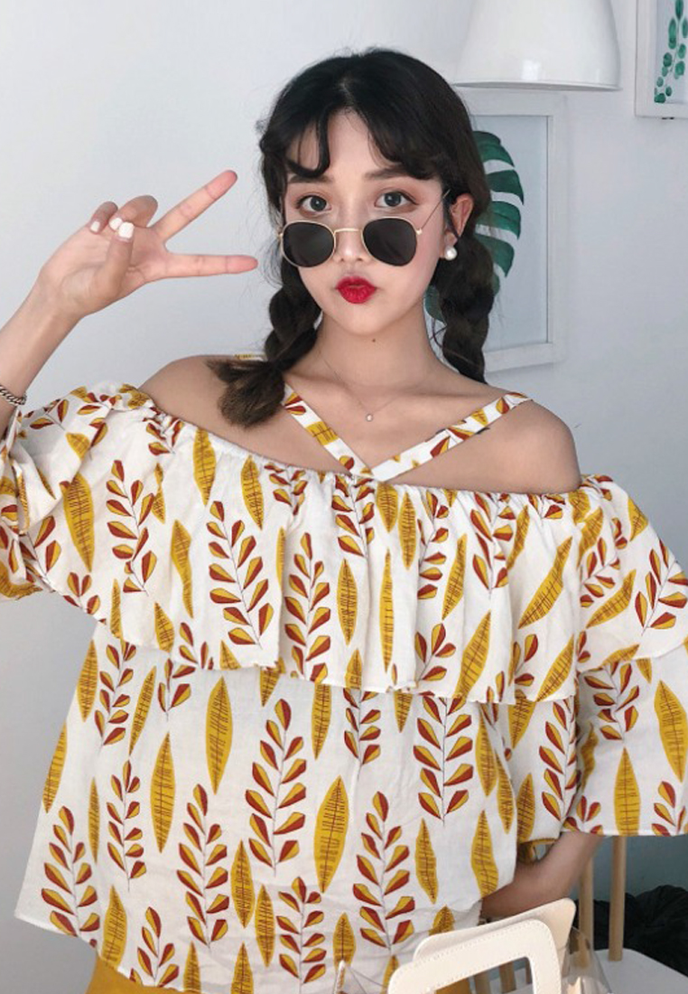 New Yellow Patterned Halter CA0629016