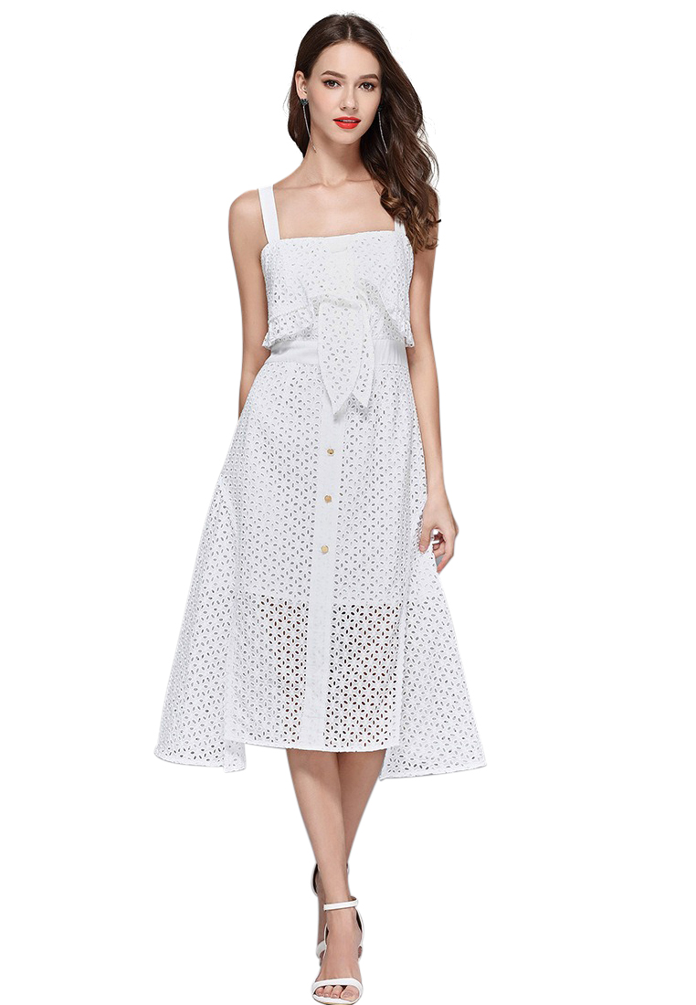 --White Broderie Anglaise One Piece Dress CA062925W