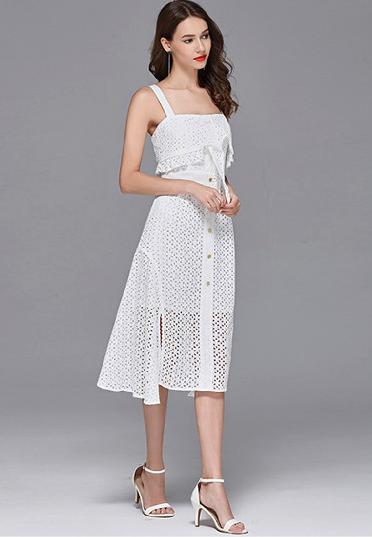 --White Broderie Anglaise One Piece Dress CA062925W