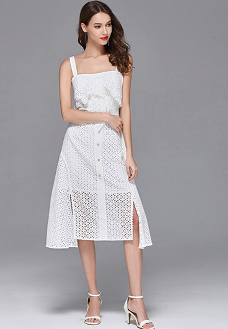 --White Broderie Anglaise One Piece Dress CA062925W