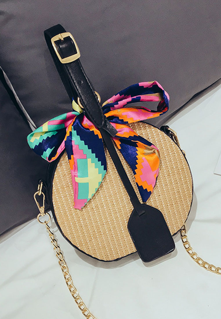 Straw Round Portable Diagonal Bag CA072919BK